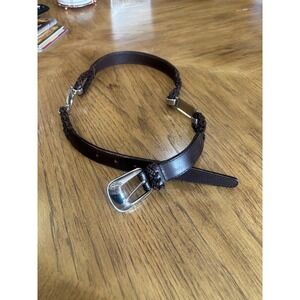 Womens Genuine Leather Braided Belt Size Medium Brass Buckle Dark Brown